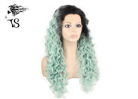 Wavy Synthetic Lace Front Wigs With Dark Roots Baby Blue Color For Drag Queens