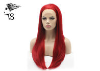 Straight Synthetic Bright Red Lace Front Wig , Colored Long Lace Front Wigs