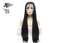Black Color Synthetic Braided Wigs / Lace Front Box Braids Long For Young Girl